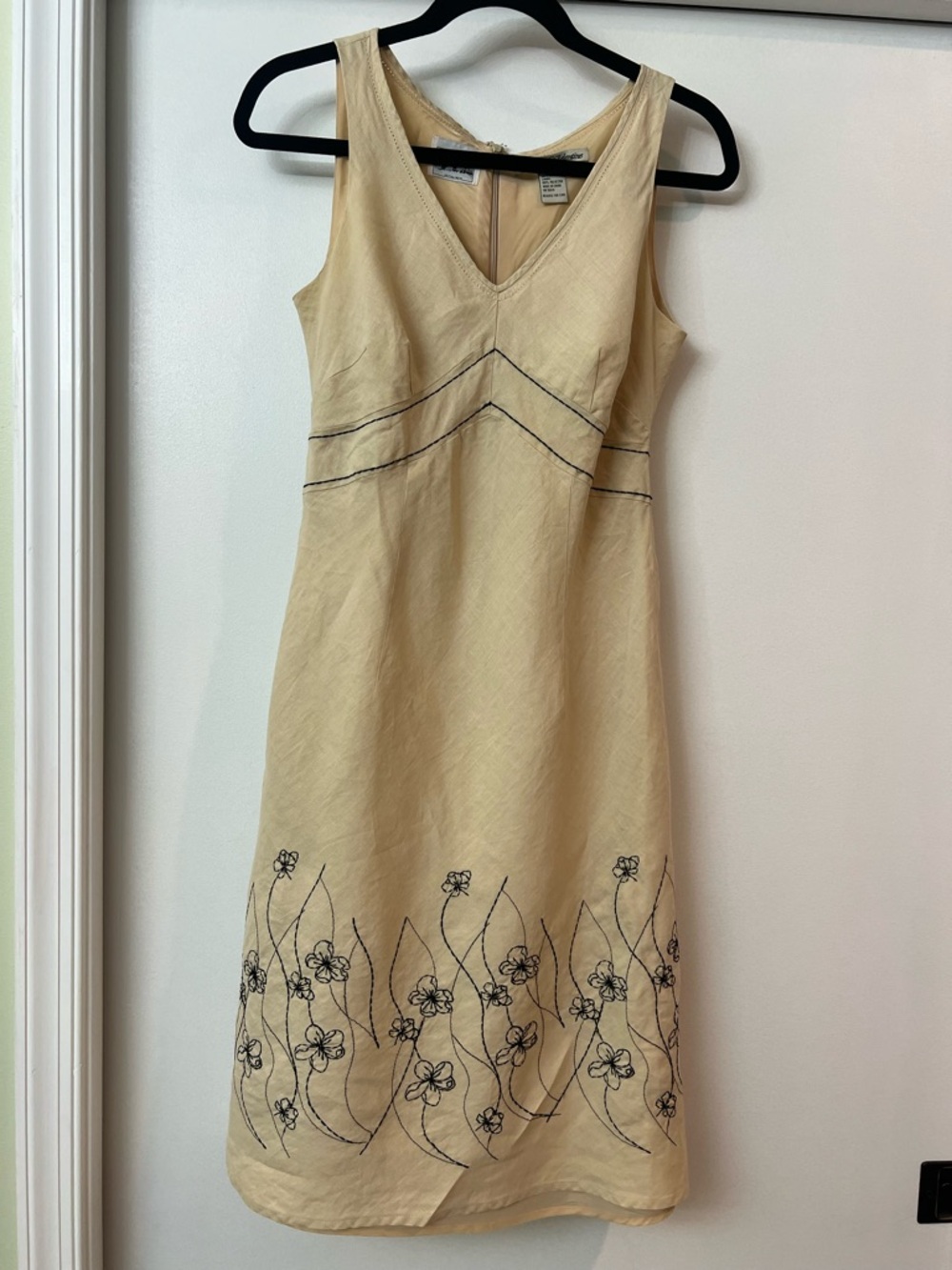 Nikki Valentine Irish Linen Sleeveless Cream Embroidered V-Neck Midi Dress